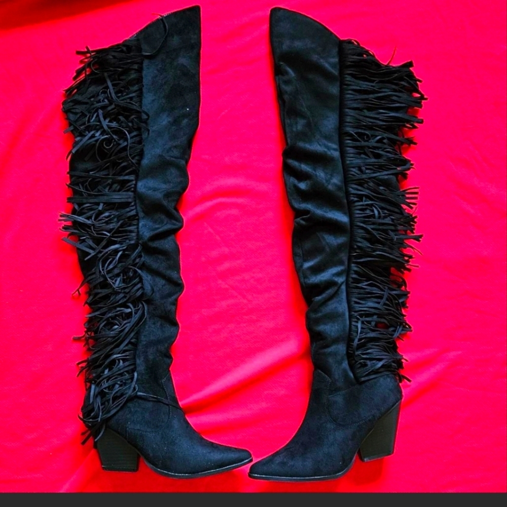 Cape Robbin Black Fringe over the knee boots. Brand new. Size 7!